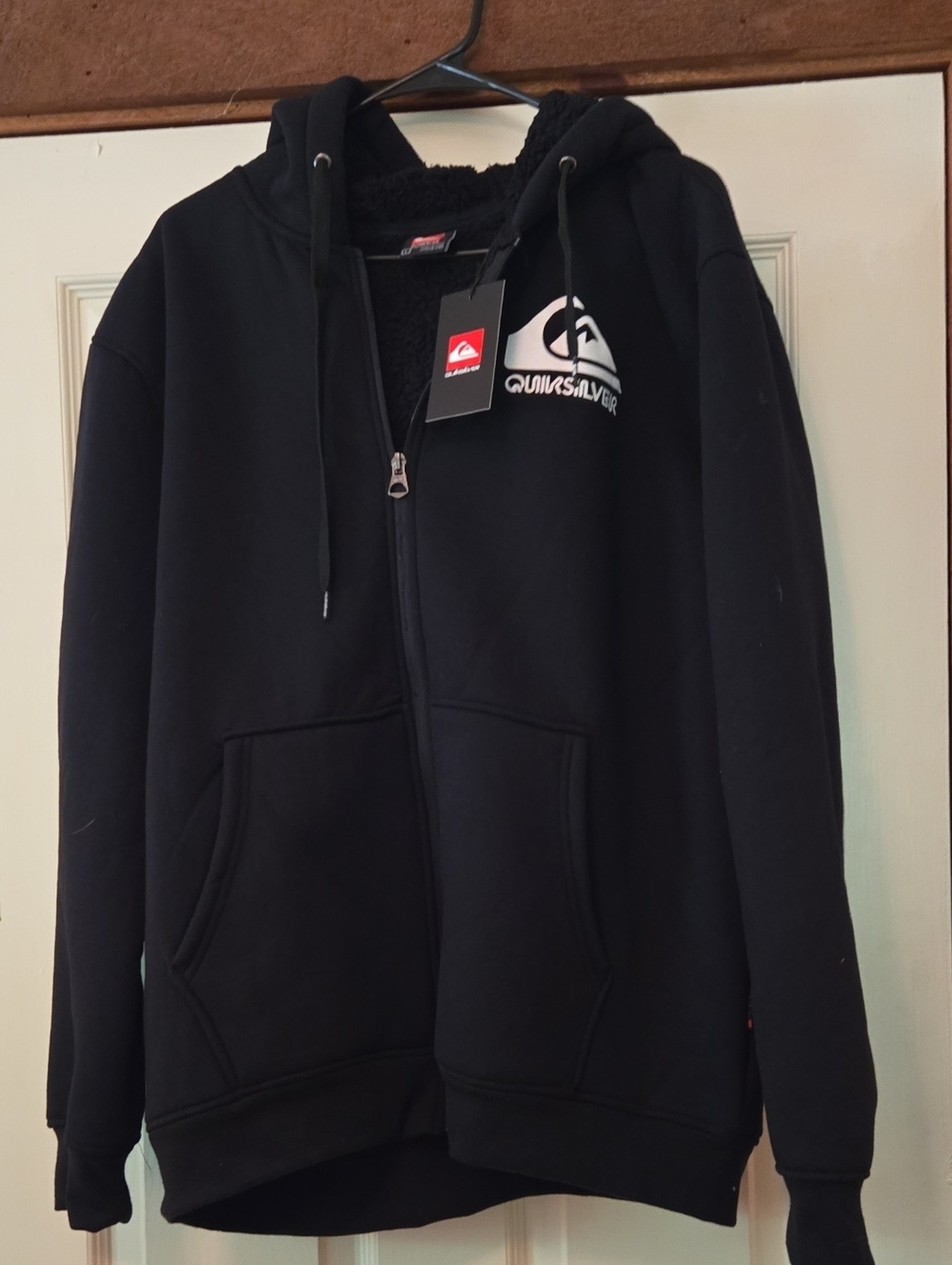 Men's Quiksilver Black Sherpa-Lined Full-Zip Hoodie. Nwt. Sz L